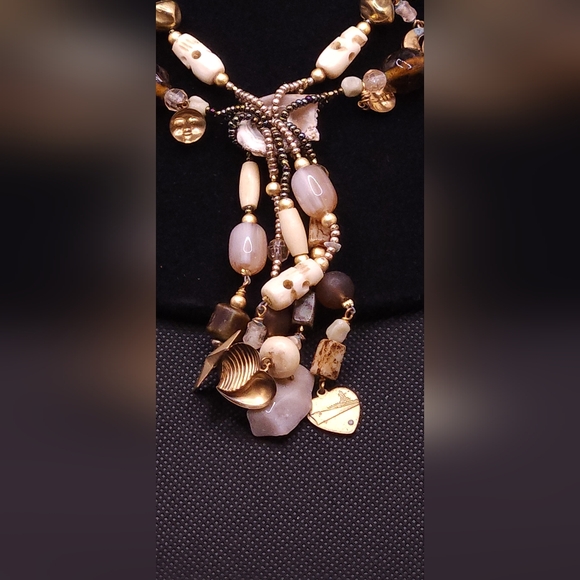 Unique Handcrafted Beaded Boho Tassel Necklace With Charms And Skull Beads - Picture 2 of 7